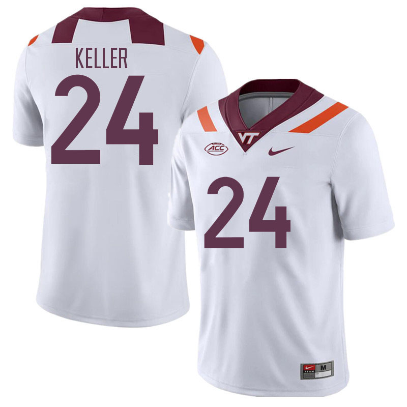 Men #24 Jaden Keller Virginia Tech Hokies College Football Jerseys Stitched Sale-White - Click Image to Close